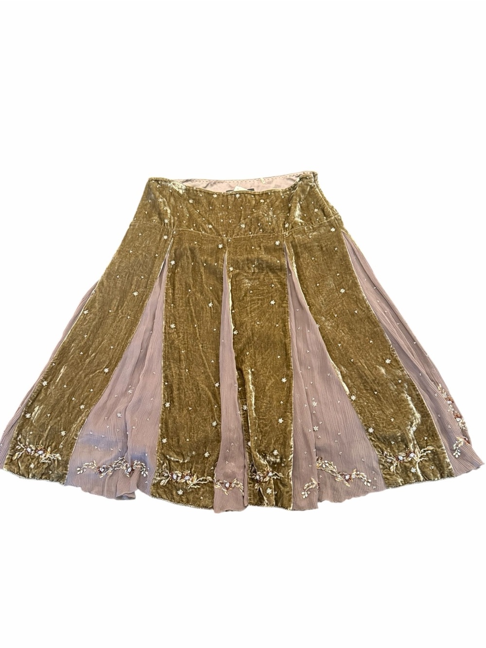 Vintage Elie Tahari Skirt Olive Velvet Mauve Lakey Skirt Whimsy Fairycore 6 NEW